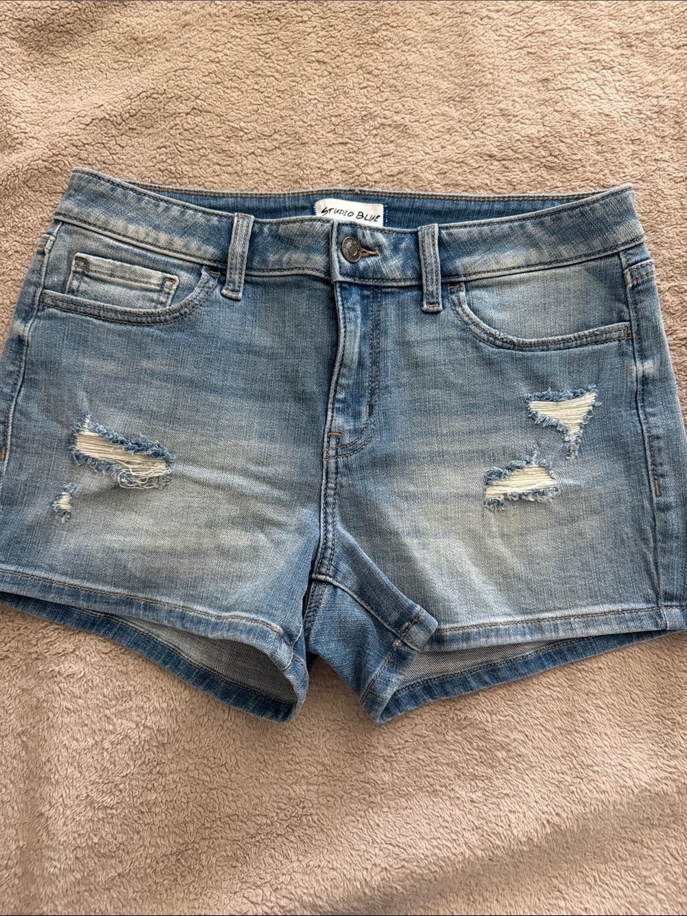 Studio Light Wash Ripped Denim Shorts
